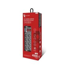 Fulltech Uzatma Kablosu 8 Li Priz 3xusb 2m Kablo Ftr-08