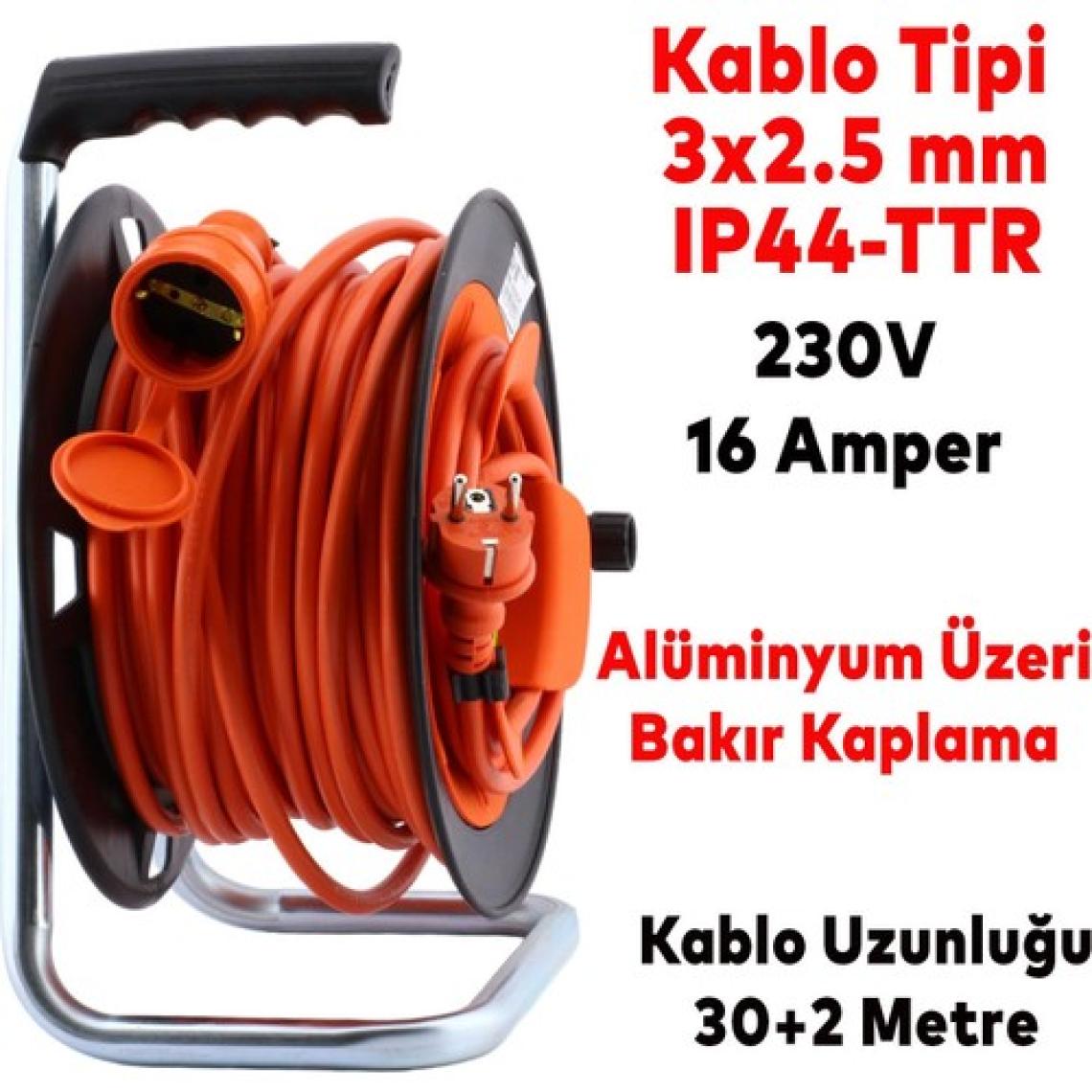 Bylion Makaralı Seyyar Kablo Uzatma Kablosu 3x2.5 mm Ttr Kablo 30+2 Metre