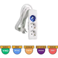 Viko 2 Metre Kablolu Topraklı Çocuk Korumalı Üçlü Priz