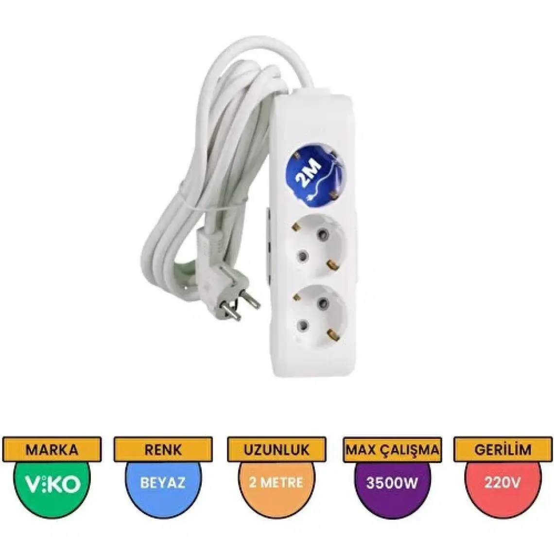 Viko 2 Metre Kablolu Topraklı Çocuk Korumalı Üçlü Priz