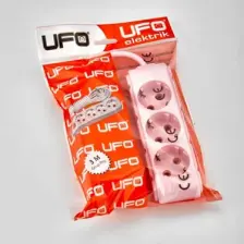 Ufo PEMBE  Renkli Üçlü Topraklı Kablolu Topraklı Grup Priz 2 Metre
