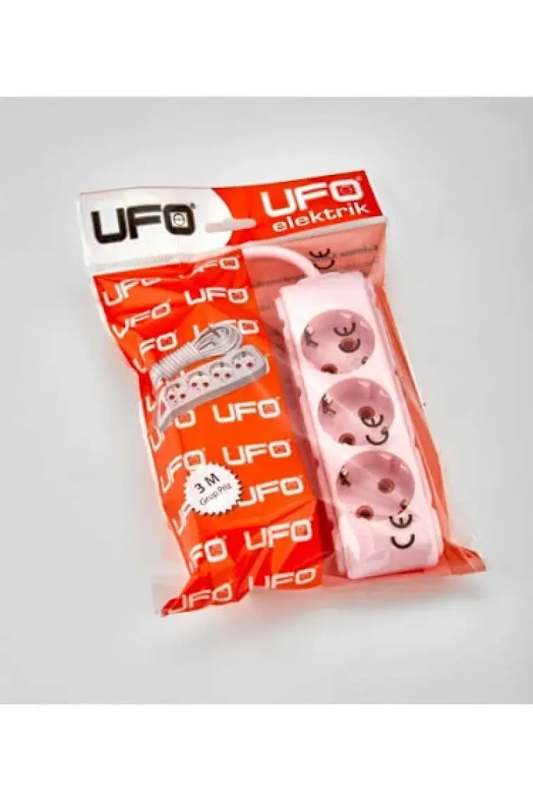 Ufo PEMBE  Renkli Üçlü Topraklı Kablolu Topraklı Grup Priz 2 Metre