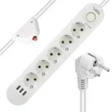 Vea VA-21562 5'li 1.5 Metre Kablolu 3 Usbli Beyaz Akım Korumalı Priz