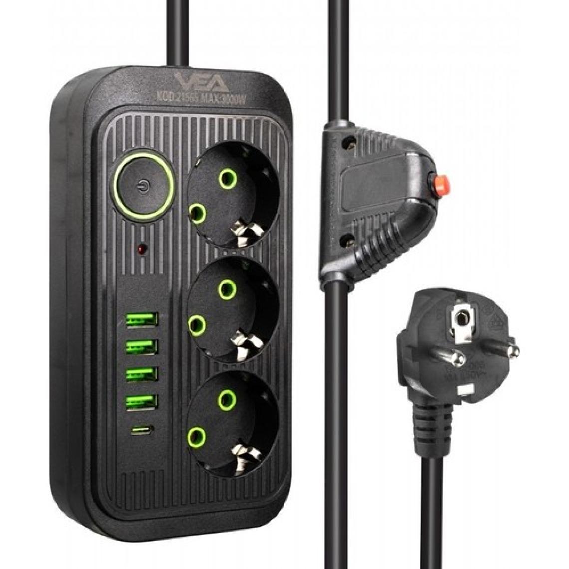 Vea VA-21565 3'lü 4 Usb'li 1.5 Metre Siyah Akım Korumalı Priz