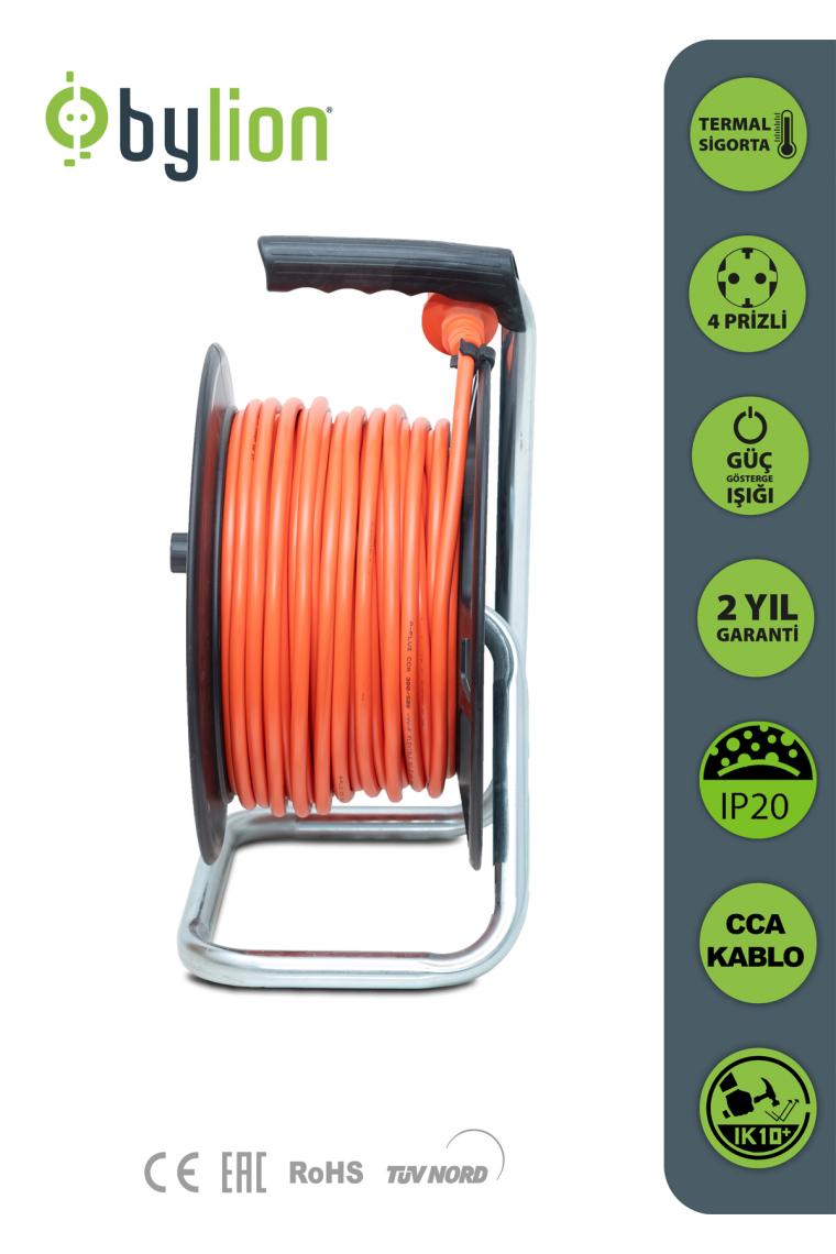 Bylıon Makaralı Uzatma Kablosu 3*1.5mm² 20 Mt. Turuncu Kablo - Işıklı