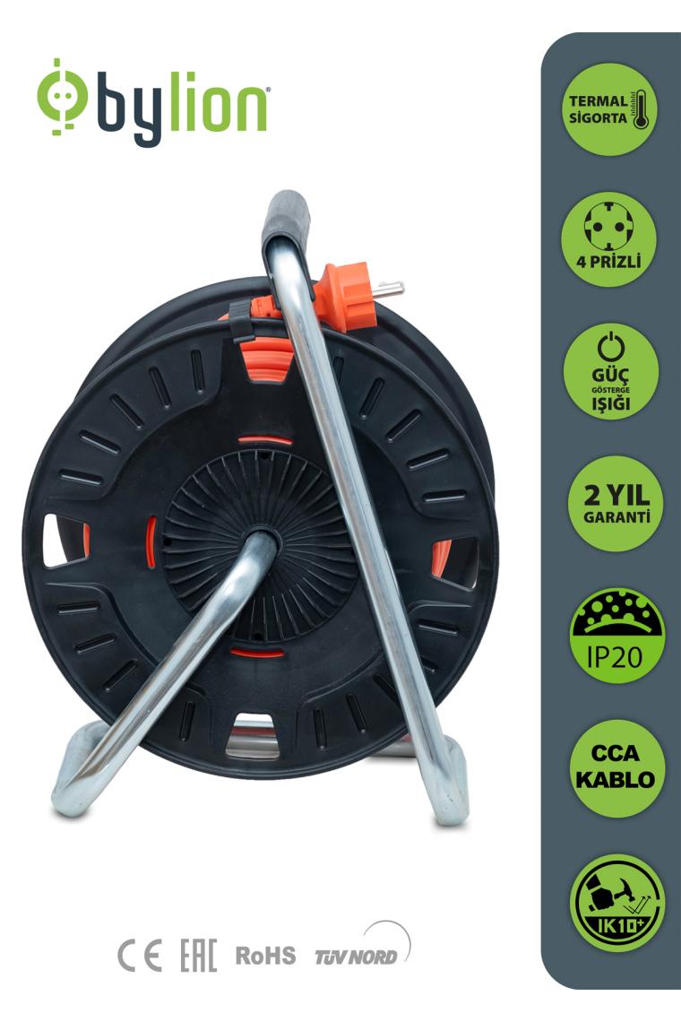 Bylıon Makaralı Uzatma Kablosu 3*1.5mm² 20 Mt. Turuncu Kablo - Işıklı