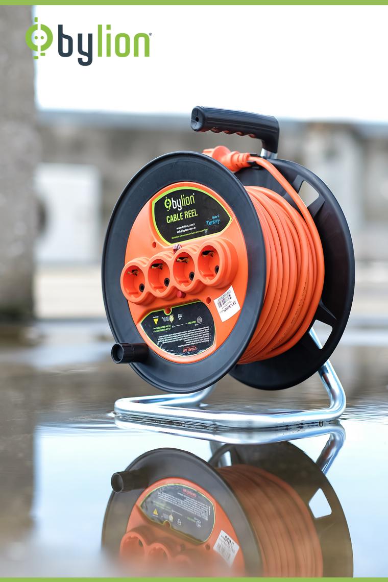 Bylıon Makaralı Uzatma Kablosu 3*1.5mm² 20 Mt. Turuncu Kablo - Işıklı