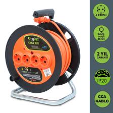 Bylıon Makaralı Uzatma Kablosu 3*1.5mm² 20 Mt. Turuncu Kablo - Işıklı