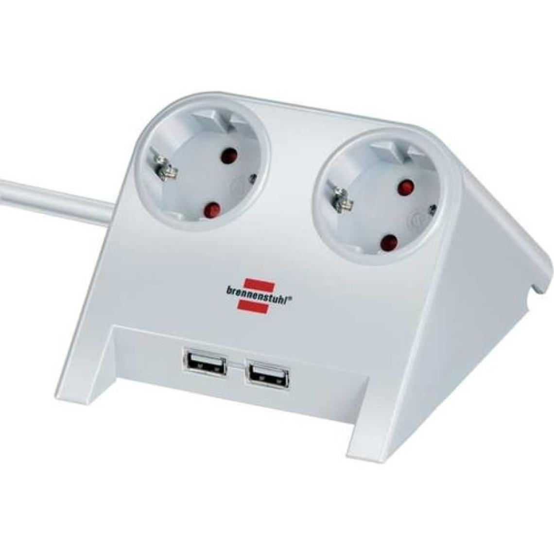 Brennenstuhl 2100 Amper 2 USB'li 2'li 1.8 m Masaüstü Beyaz Akım Korumalı Priz