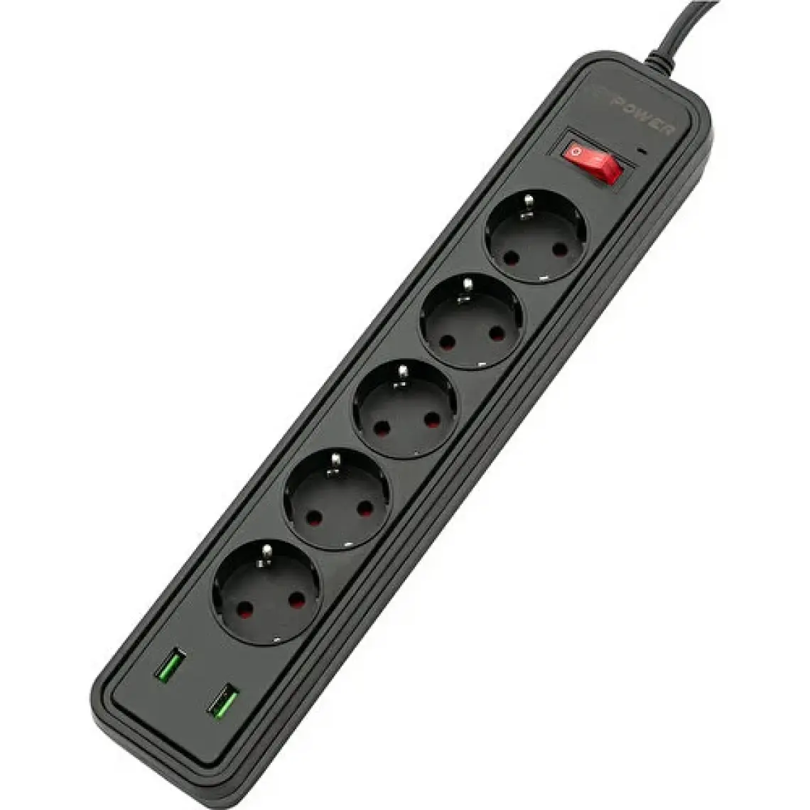 MF Product Jettpower 0368 Akım Korumalı 2 USB'li 5'li Grup Priz 1.8 m Uzatma Kablosu Siyah