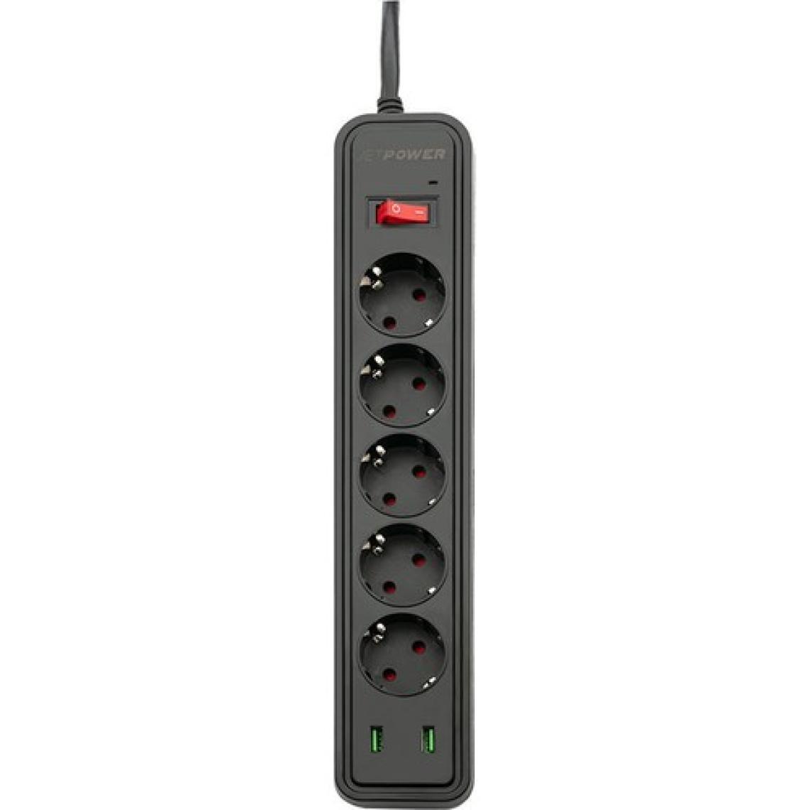 MF Product Jettpower 0368 Akım Korumalı 2 USB'li 5'li Grup Priz 1.8 m Uzatma Kablosu Siyah