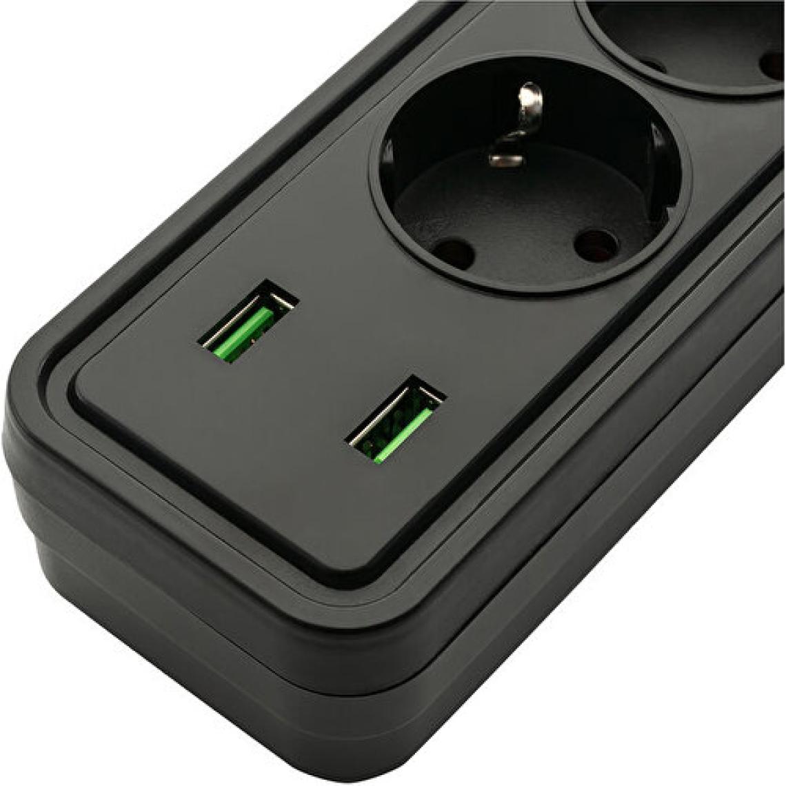 MF Product Jettpower 0368 Akım Korumalı 2 USB'li 5'li Grup Priz 1.8 m Uzatma Kablosu Siyah
