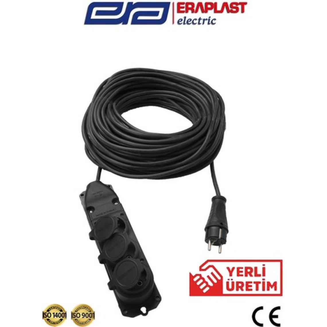 Eraplast 3 x 1,5 mm Uzatma Kablolu 3'lü Kauçuk Grup Prizler 20 m