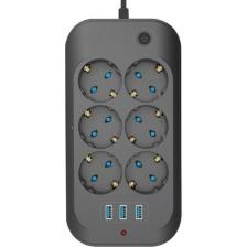SNA Termal Akım Korumalı, Çocuk Korumalı, 6'lı 2 mt Uzatma Kablosu 6 Priz, 3 USB Girişi