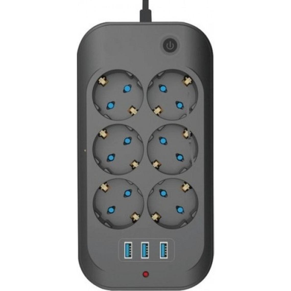 SNA Termal Akım Korumalı, Çocuk Korumalı, 6'lı 2 mt Uzatma Kablosu 6 Priz, 3 USB Girişi