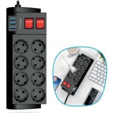 Fulltech Isıya Dayanıklı Termal Akım Korumalı 2 Metre 16A 4000W 8'li Priz ve 3 USB'li Uzatma Kablosu