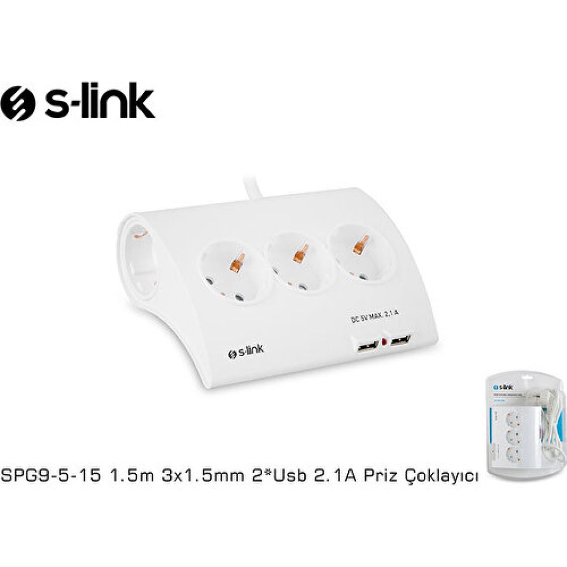 S-link SPG9-5-15 Akım Koruma ve 2 Adet 2.1A Usb Şarj Soketli Beşli Masaüstü Grup Priz