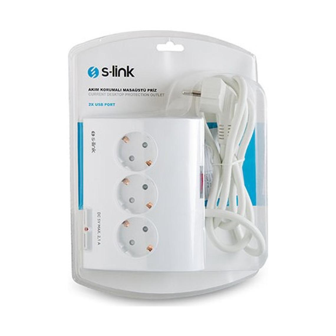 S-link SPG9-5-15 Akım Koruma ve 2 Adet 2.1A Usb Şarj Soketli Beşli Masaüstü Grup Priz