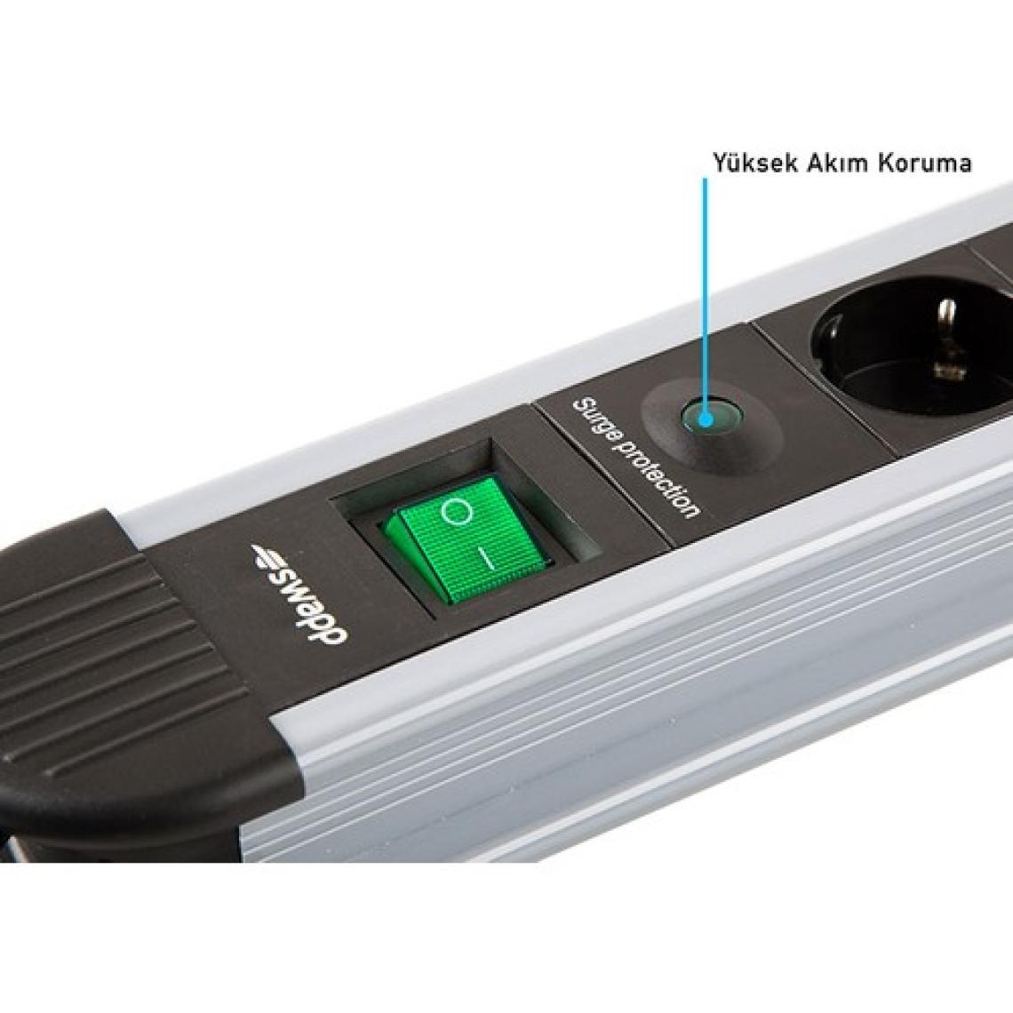 S-Link Swapp Spgks03 1.5M 3G1.5Mm2 900 Joule 3Lü Akım Kor. Gri Priz Çoklayıcı
