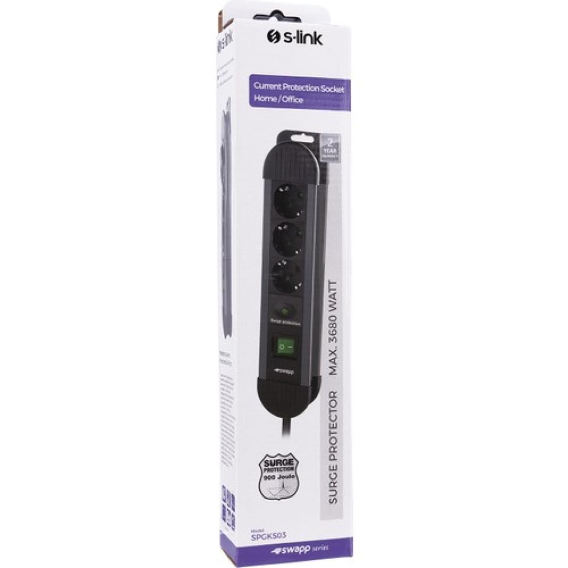 S-Link Swapp Spgks03 1.5M 3G1.5Mm2 900 Joule 3Lü Akım Kor. Gri Priz Çoklayıcı