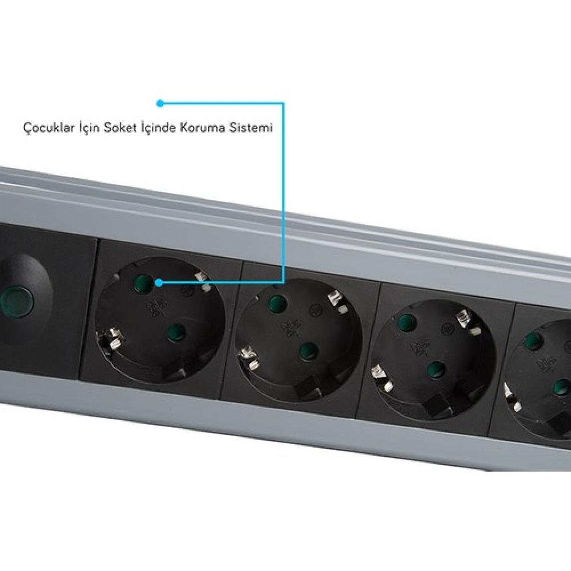 S-Link Swapp Spgks03 1.5M 3G1.5Mm2 900 Joule 3Lü Akım Kor. Gri Priz Çoklayıcı