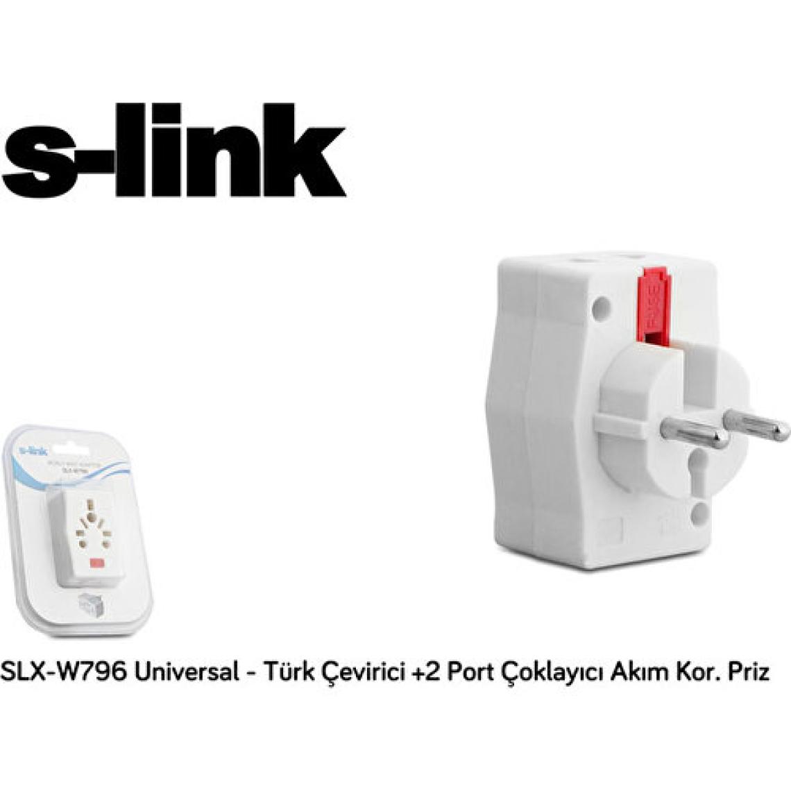 S-Link Slx-W796 Universal - Türk Çevirici + 2 Port Çoklayıcı Akım Kor. Priz
