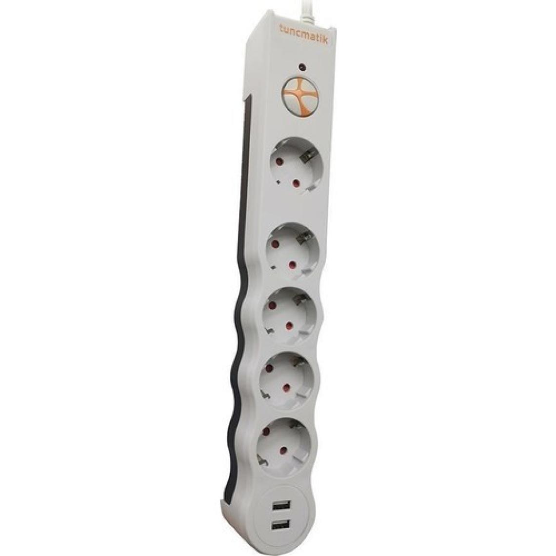 Tunçmatik Beşli Enerji Koruma Prizi +2 Usb-Beyaz