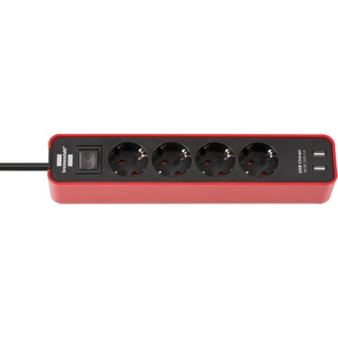Brennenstuhl Ecolor Serisi 4 Soketli 2 X Usb Hızlı Şarj Özellikli 1.5 mt Kırmızı Akım Korumalı Priz