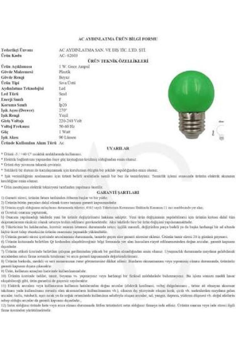 ZMR Gece Ampulü 1W Gece Lambası Ledli