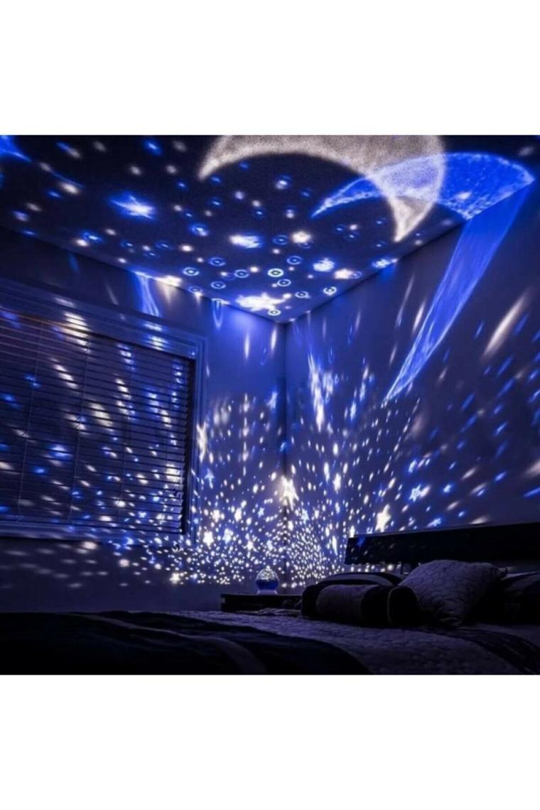 Star Global Projeksiyon Çocuk Gece Lambası Dönen Ay Yıldız LED Mavi