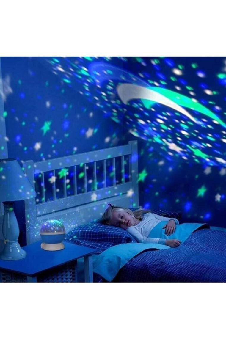 Star Global Projeksiyon Çocuk Gece Lambası Dönen Ay Yıldız LED Mavi