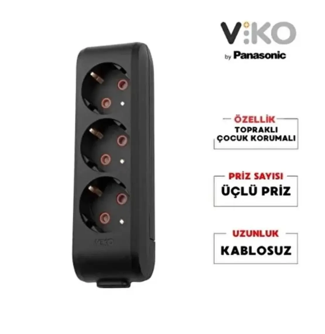 Viko Multilet 3Lü Siyah Priz Topraklı Çocuk Korumalı Kablo Yoktur 90133300