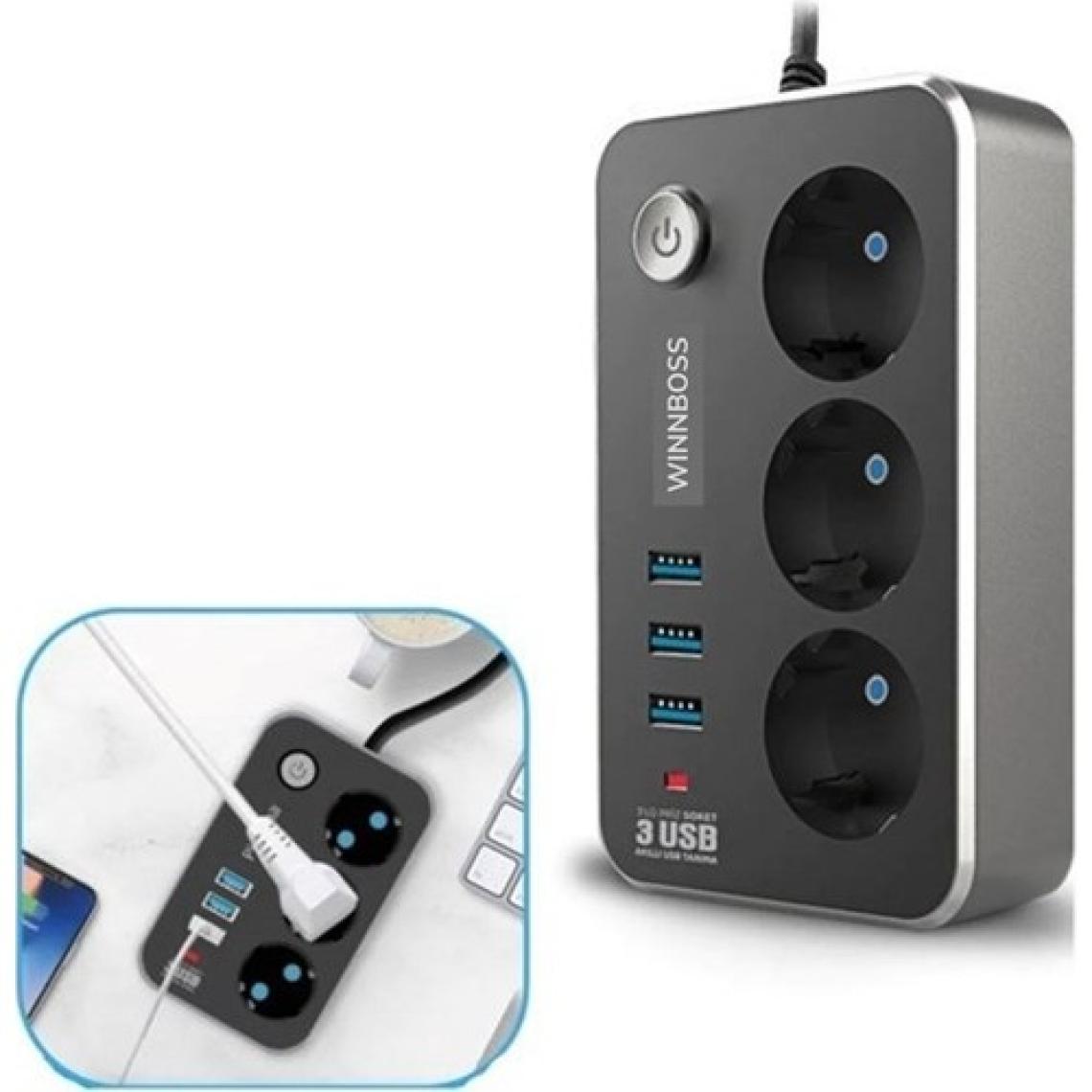 Bartek Isıya Dayanıklı Termal Akım Korumalı 2 mt 10A 2500W (3'lü Priz ve 3 Usb'li 2.1A) Uzatma Kablosu