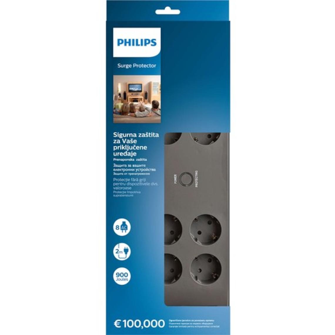 Philips SPN3180A/62 Akım Korumalı Priz 8'li 2m 900J Çocuk Güvenliği Çıkışı