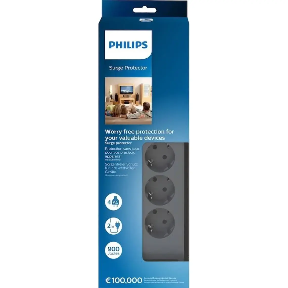 Philips SPN3140A/62 2 Metre 900J 4'lü Akım Korumalı Priz