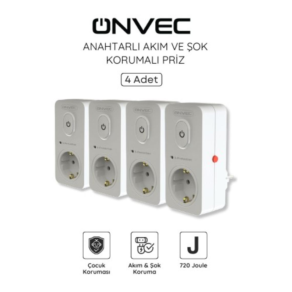 Onvec Basic Anahtarlı Akım ve Şok Korumalı Priz 720 Joule 4 Adet
