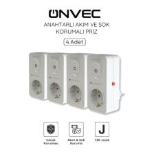 Onvec Basic Anahtarlı Akım ve Şok Korumalı Priz 720 Joule 4 Adet