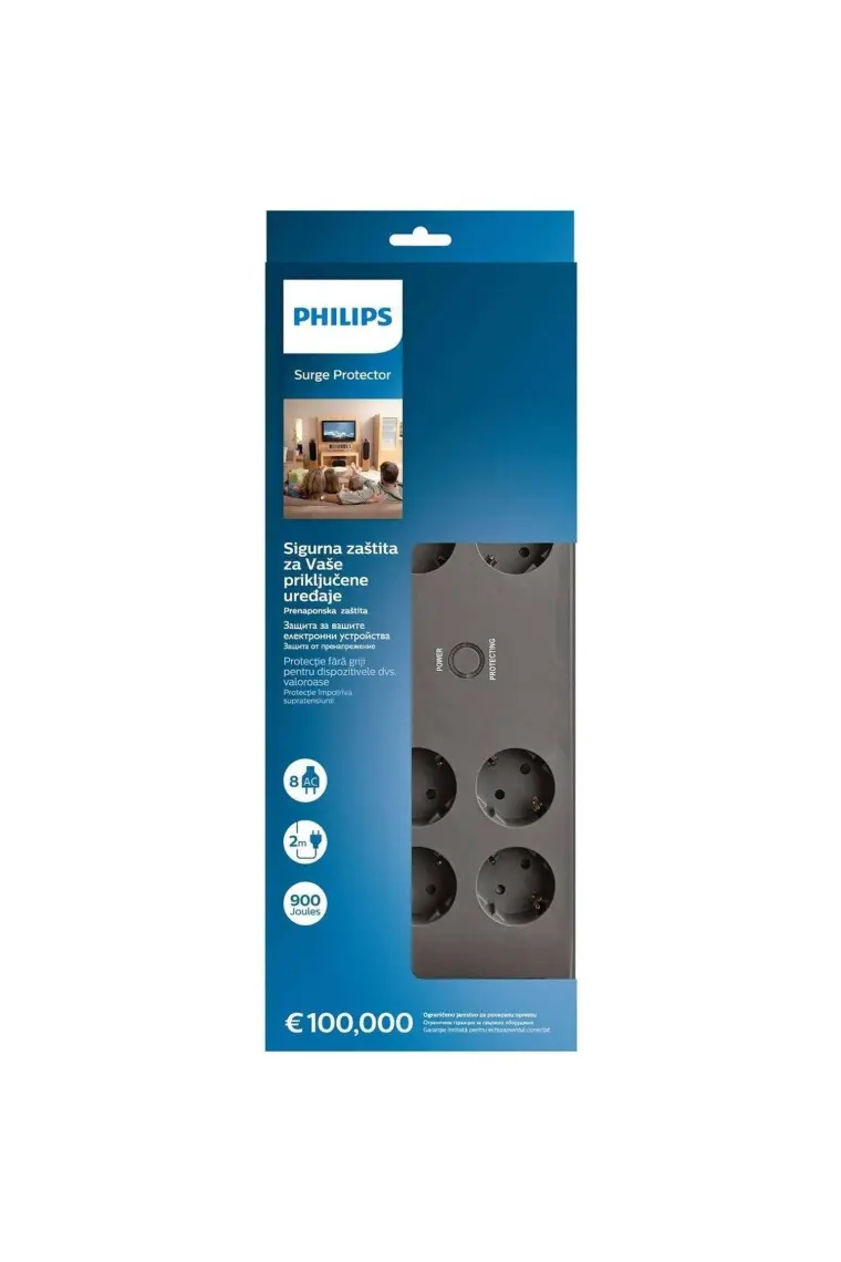 Philips SPN3180A/62 Akım Korumalı Priz 8'li 2m 900J Çocuk Güvenliği Çıkışı