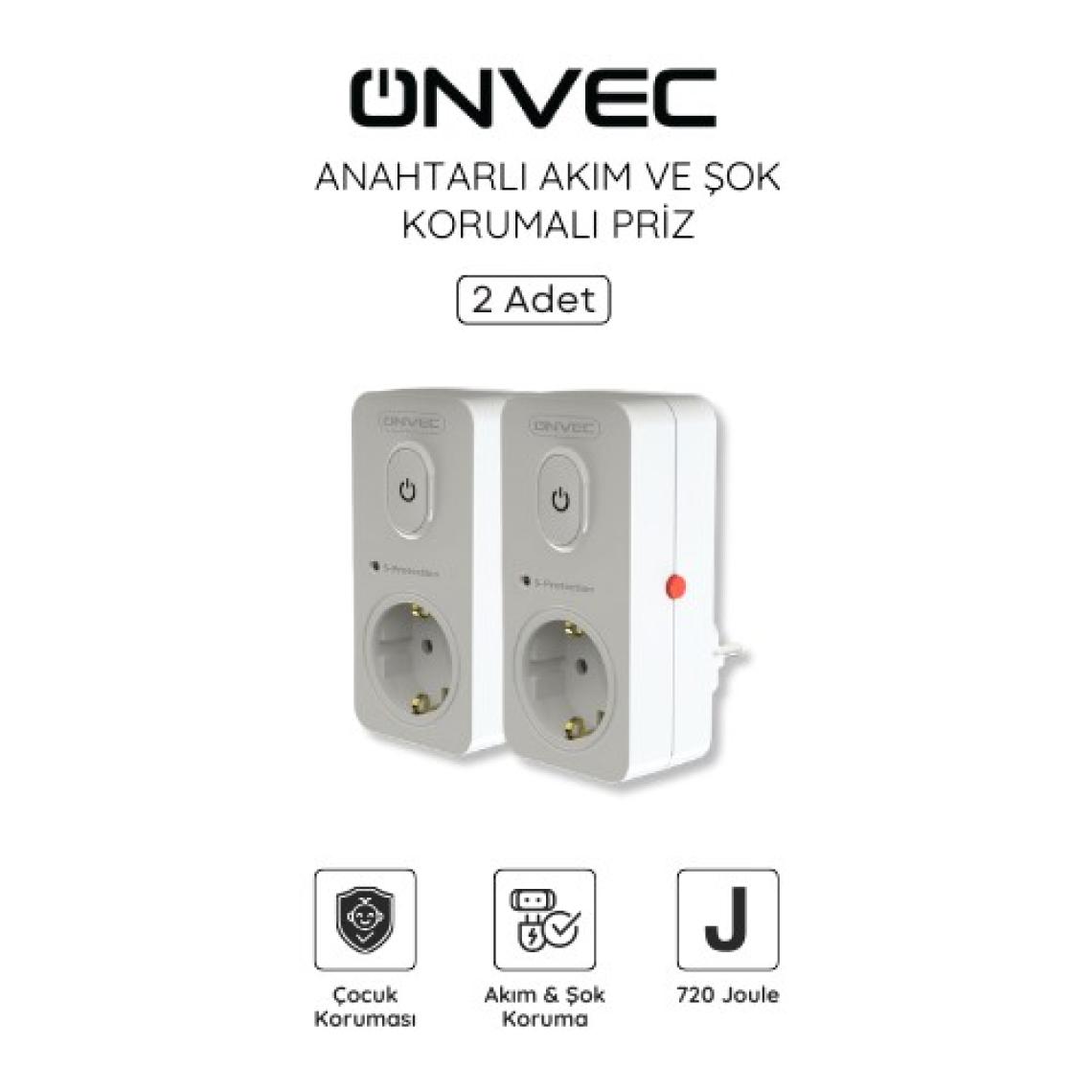 Onvec Basic Anahtarlı Akım ve Şok Korumalı Priz 720 Joule 2 Adet