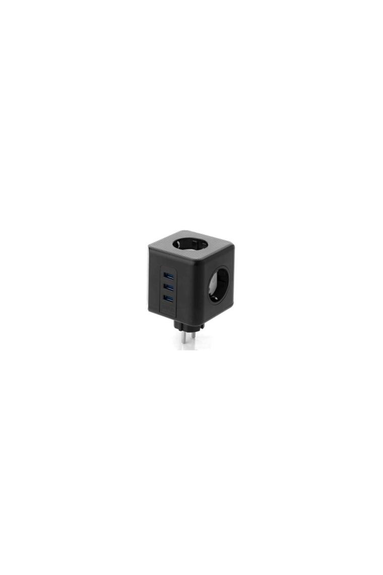 Dn 9203 Küp Akım Korumalı 4'lü Priz, 3 Usb Şarj Prizi