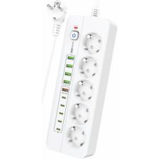 3000W Yeni Tasarım Akım Korumalı 5 Usb'li ve 5 Type-C Li 5'lı Grup Priz 2 M Uzatma Kablosu Beyaz