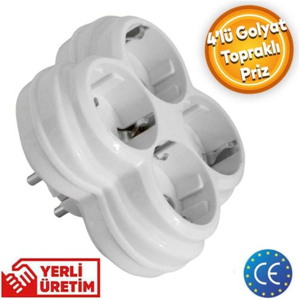 Badem10 Golyat 4 Lü Topraklı Çocuk Korumalı Çoklu Grup Priz Çoğaltma Dörtlü Fiş Piriz Sıva Üstü