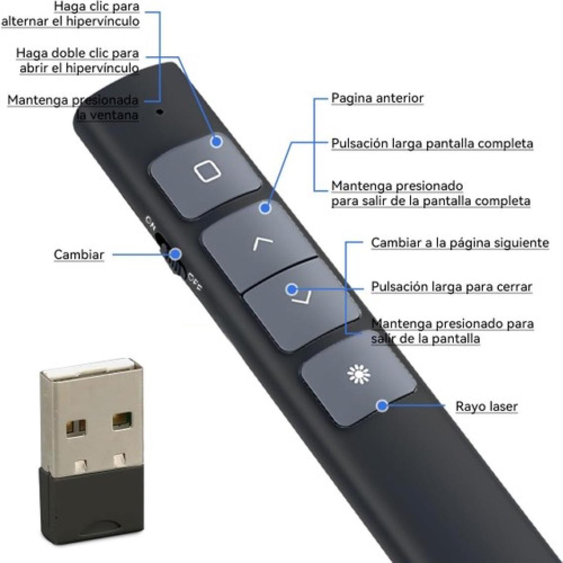 Coverzone Sunum Kumandası Laser Pointer Kablosuz Lazer Sunum Kalemi Tak Çalıştır Y60