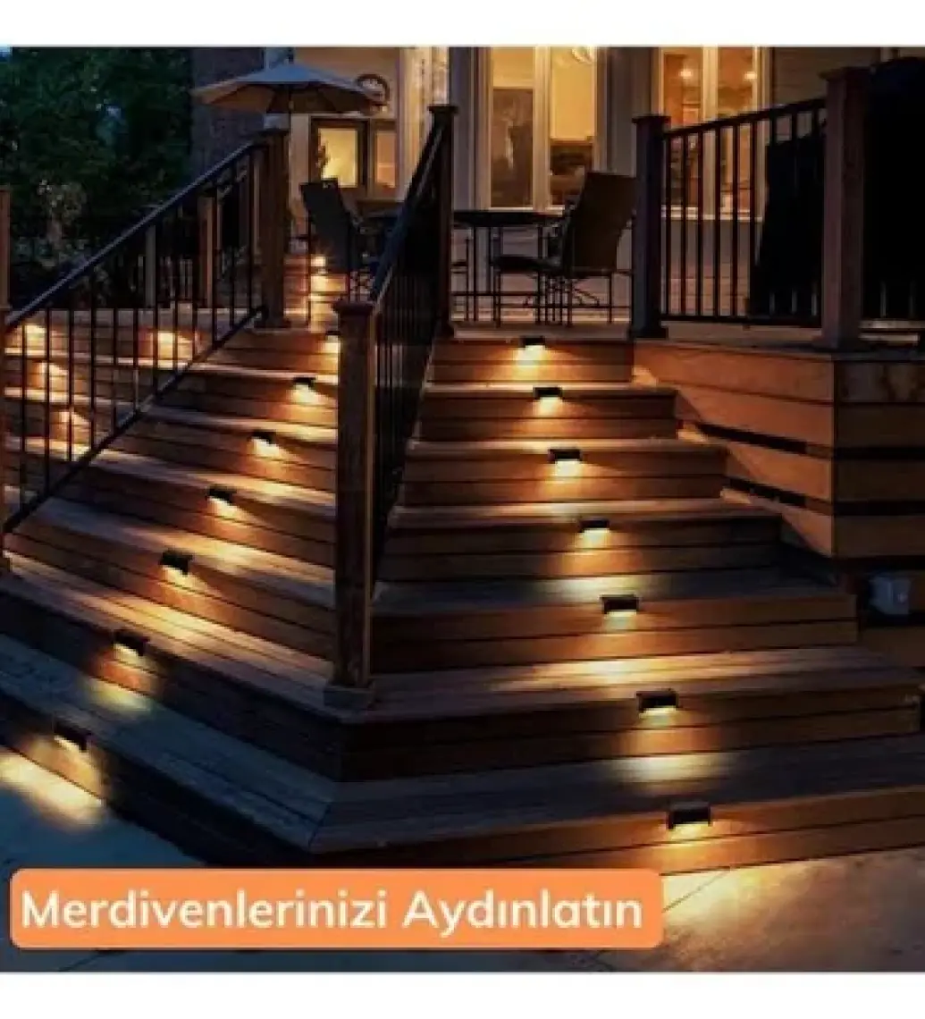 Mobee Solar Güneş Enerjili Köşebent Merdiven Veranda Bahçe LED Lamba 4 Lü Set