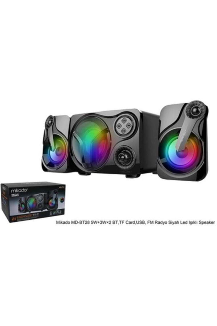 Md-bt28 2 1 5w 3w×2 Bt,tf Card,usb, Fm Radyo Siyah Led Işıklı