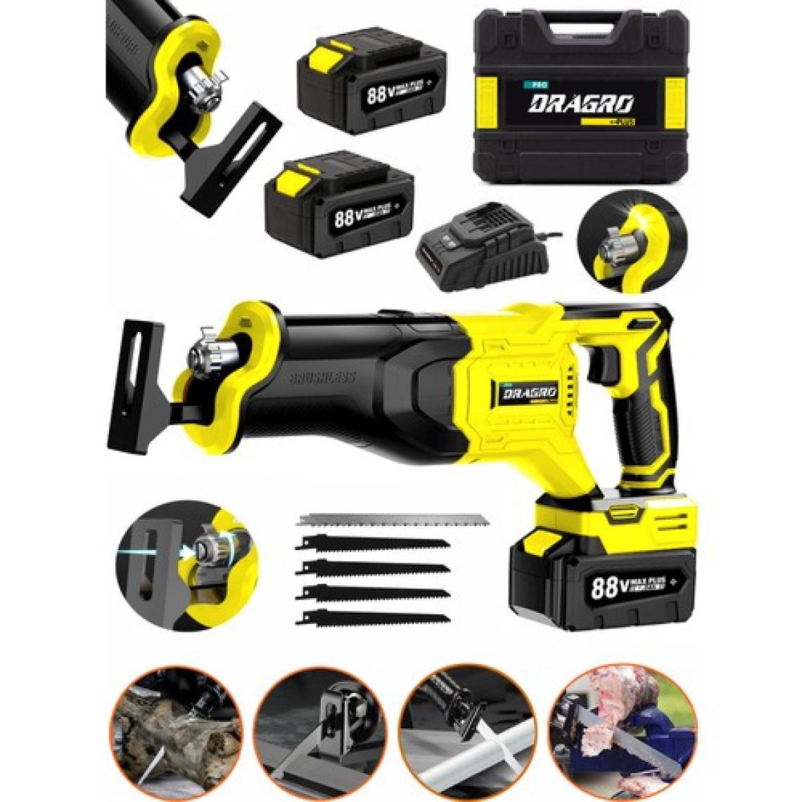 Dragro 88 V 10 Ah Çift Akülü Tilki Kuyruğu Ağaç Dal Kurban Kesim Makinesi+5 Adet Bıçak Şarjlı Tilki