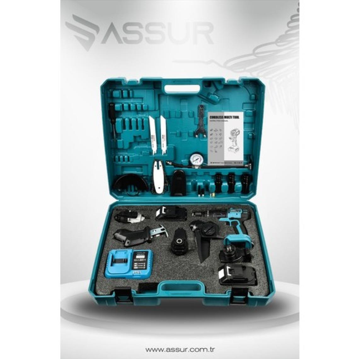 Assur 21V 6 Başlıklı Set Hava Pompası Vidalama Somun Sıkma Dal Budama Tilki Kuyruğu Taşlama