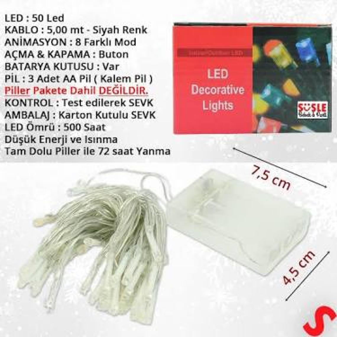 Süsle Bebek ve Parti Pilli ve Animasyonlu 50 Led x 5 mt - Çok Renkli Led Işık