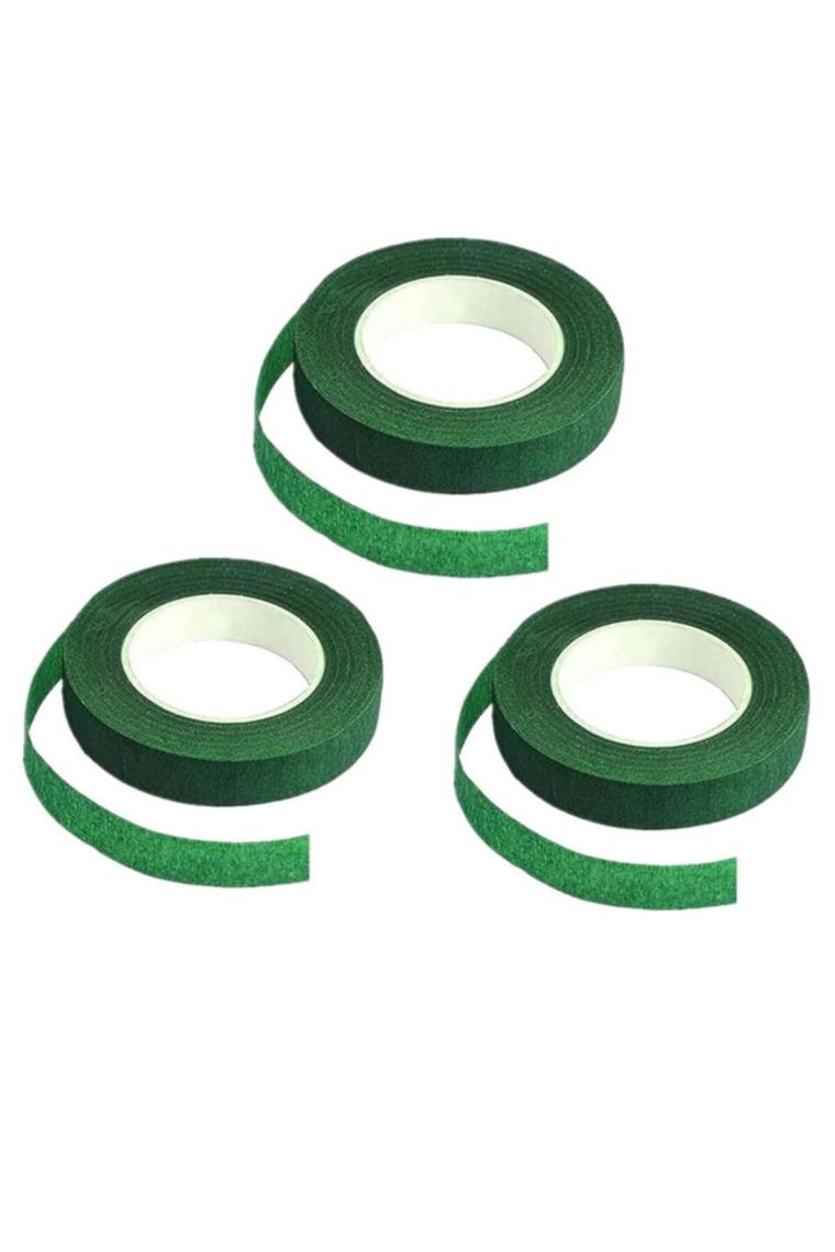 3lü Set Çiçekçi Bandı Yeşil Renk Yapay Çiçek Latex Köpük Çiçek Sapı Sarma Yeşil Bant 30metre