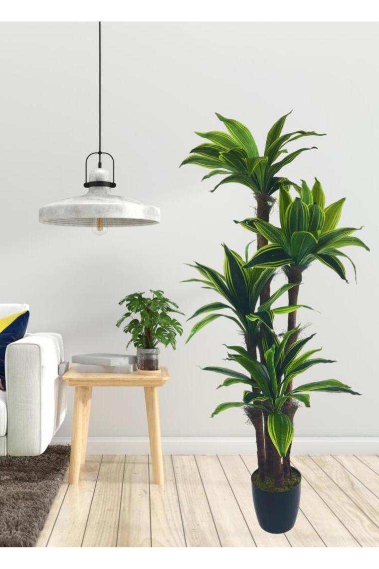 Yapay Ağaç Yukka Sarı Şeritli 4katlı 150cm Salon Çiçeği Yapay Çiçek
